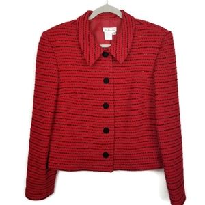 Talbots Red Tweed Blazer black stripes metallic